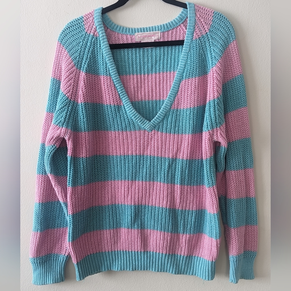 Vintage Women's Knit Sweater Size SMALL Pink/Aqua